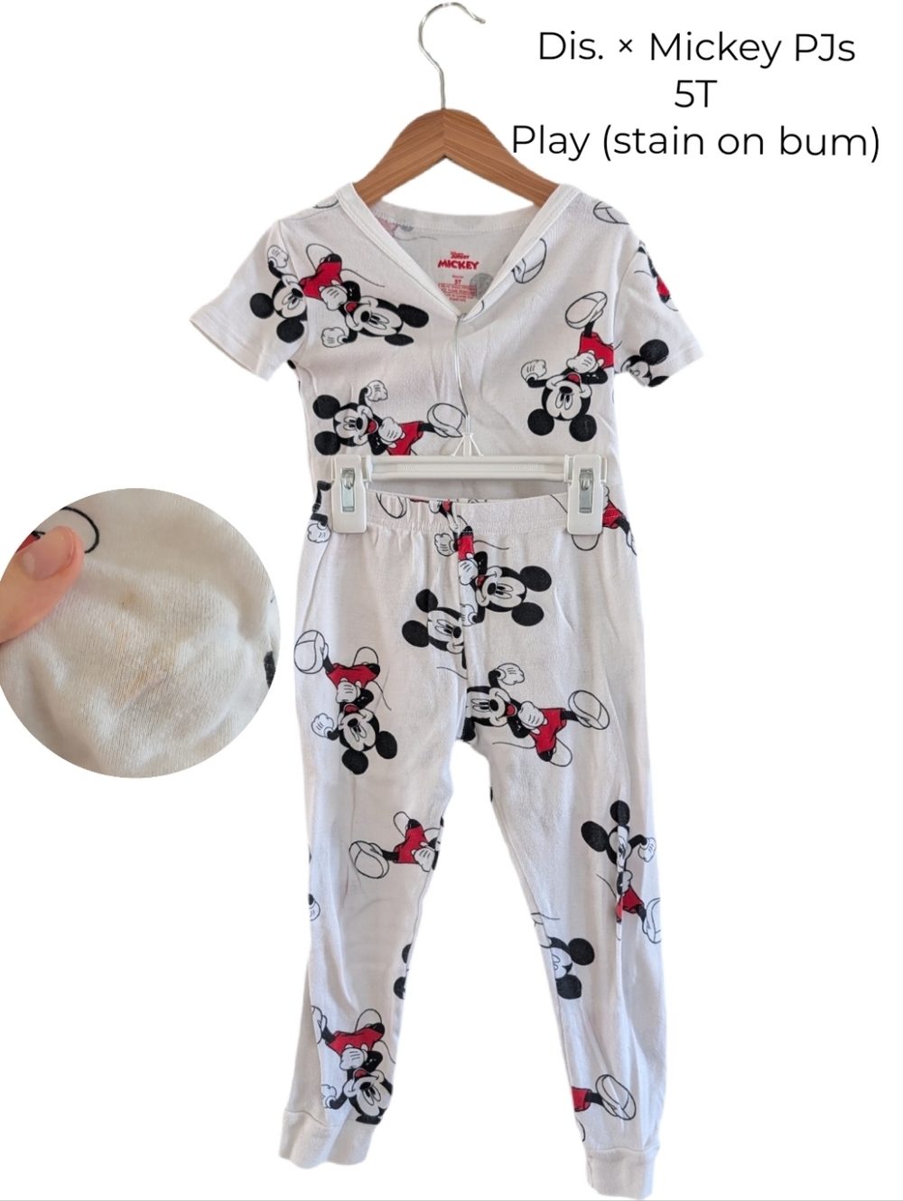 Disney White, Black & Red Mickey Mouse Kids Pjs 5T